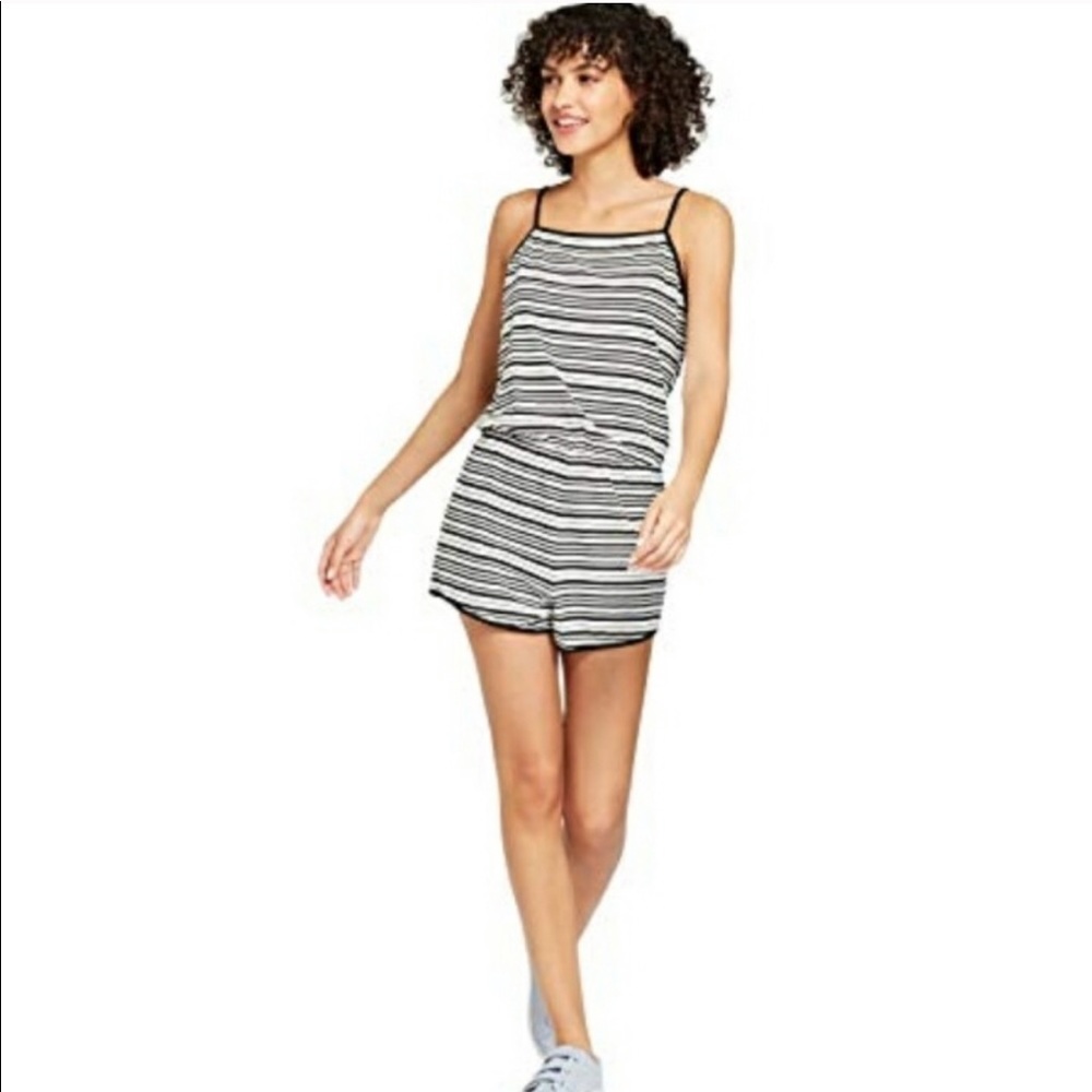 NWT black striped romper